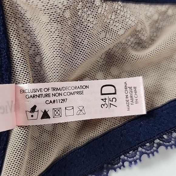 ⭐️2/ $30⭐️ La Vie en Rose Blue Mesh Nude Underwire Bra Magnetic Closure Size 34D - Picture 11 of 13
